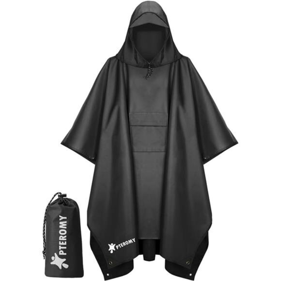 Hooded Rain Poncho for Adult with Pocket, Waterproof Lightweight Unisex Raincoat - Picture 1 of 7